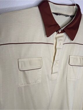 Vintage Men's Cream Private Club Polo Shirt with Brown Collar